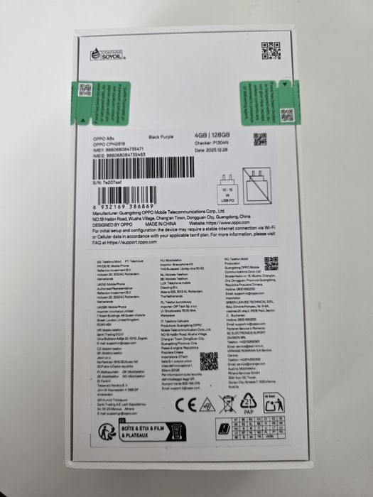 Продавам чисто нов, неразопакован телефон OPPO A6x, Black Purple