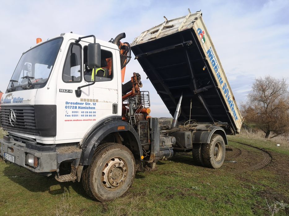 Mercedes 1824 4x4  basculabil cu macara