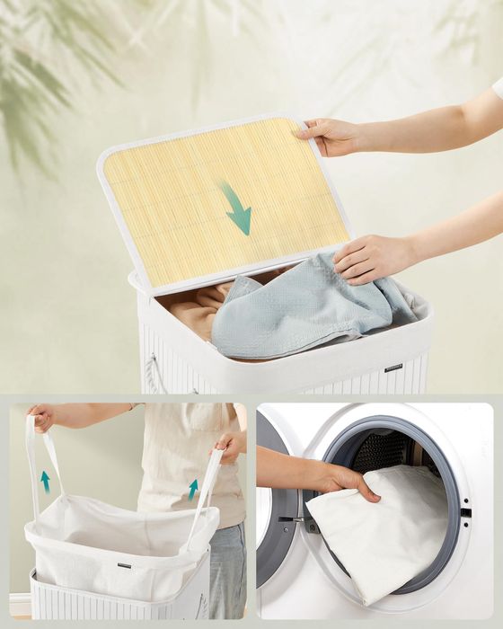 Кош за пране 95L, бамбук, SONGMICS