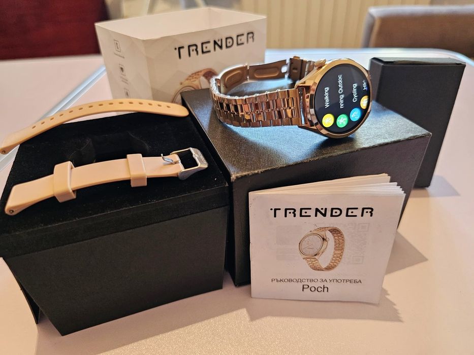 НОВ ! Луксозен Смарт Часовник - TRENDER POCH - Rose Gold  - AMOLED -  Bluetooth Разговори !