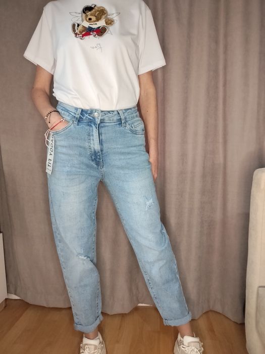 Дамски дънки с камъни, чарлстон,зелени, Baggy fit