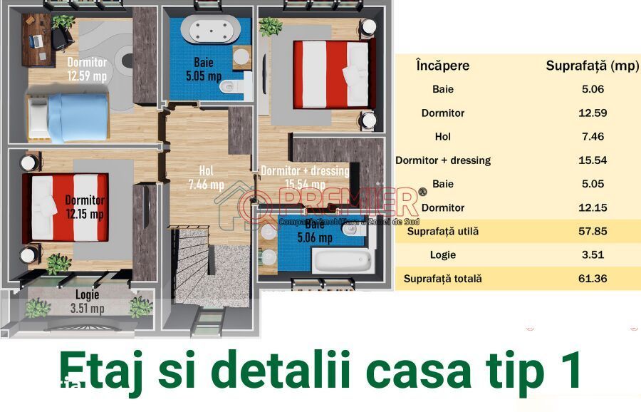 Vila P+1 2026 | 4 dormitoare + 3 bai | 119 mp utili | Terasa 30 mp |
