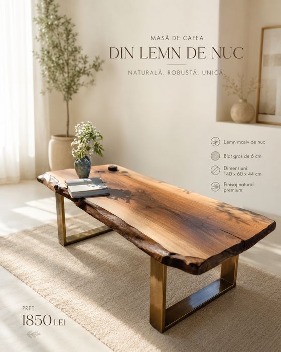 Masa cafea NOUA!  Lemn Nuc. 140×60 cm