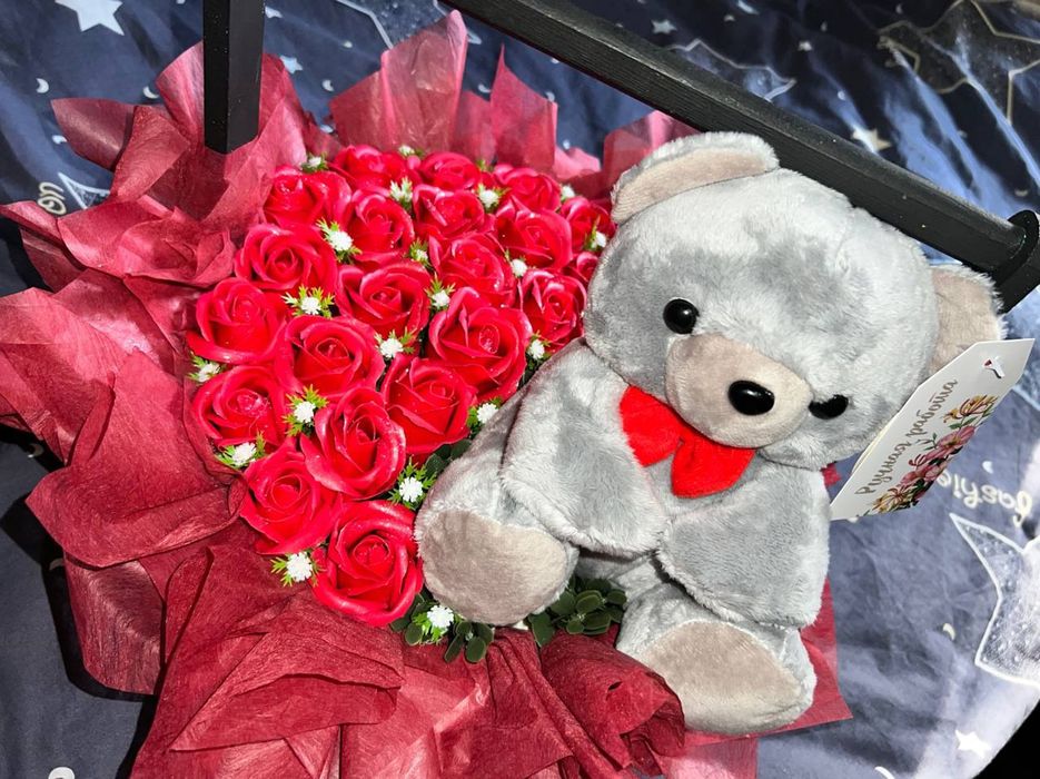 Букет в корзинке с мишкой!!!