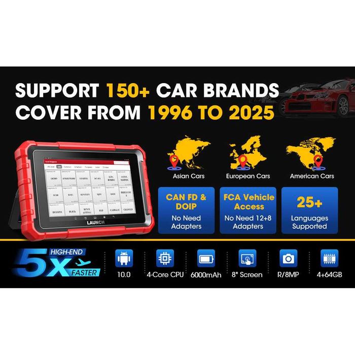 Tester diagnoza auto profesional multimarca LAUNCH X431 PRO ELITE, tableta 8" Android 10, 4GB RAM 64GB, 37+ functii service, 25 limbi, update 2 ani