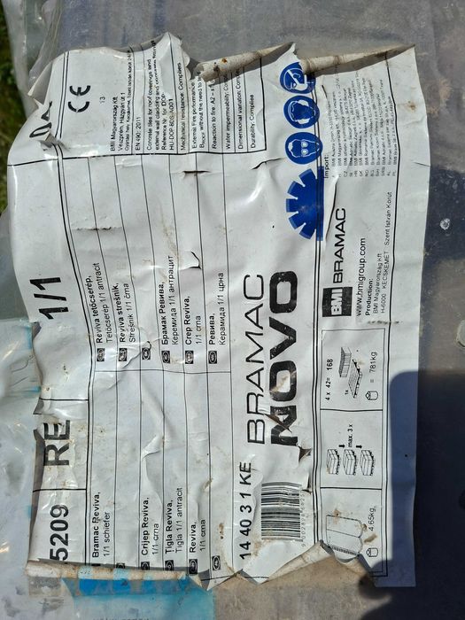Țiglă beton BRAMAC Reviva Novo NOUĂ – Gri Antracit – 1050 buc + accesorii