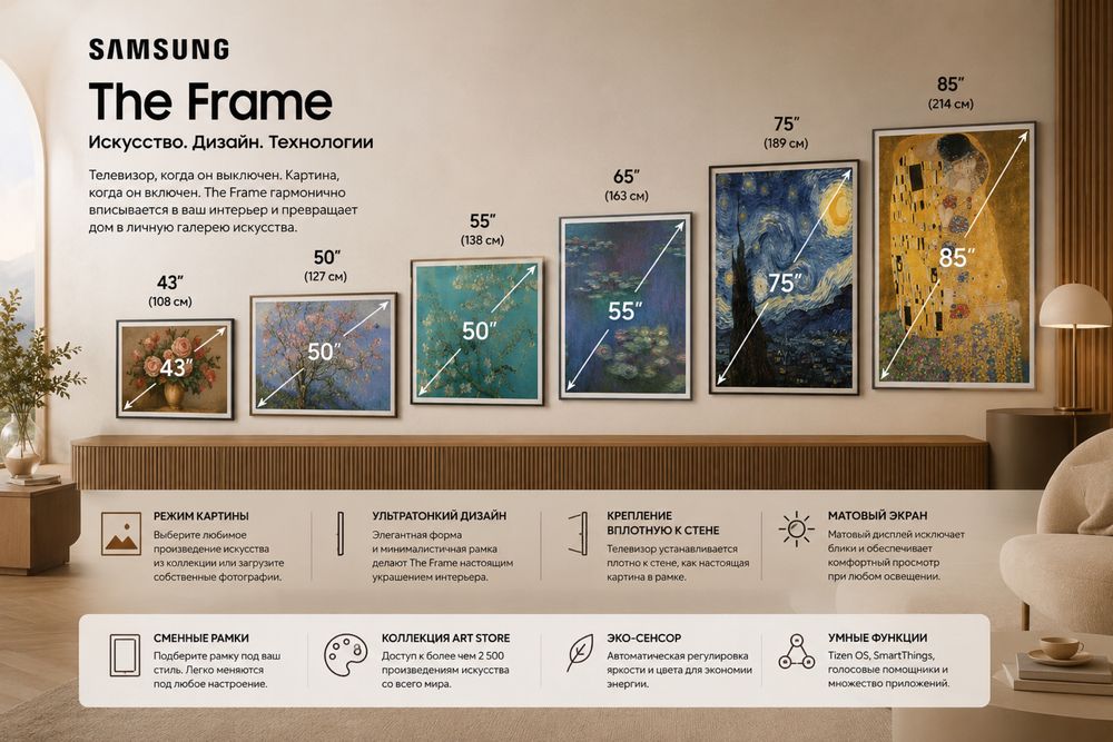 Телевизор SAMSUNG 55... THE FRAME живая картинка, доставка по Ташкенту