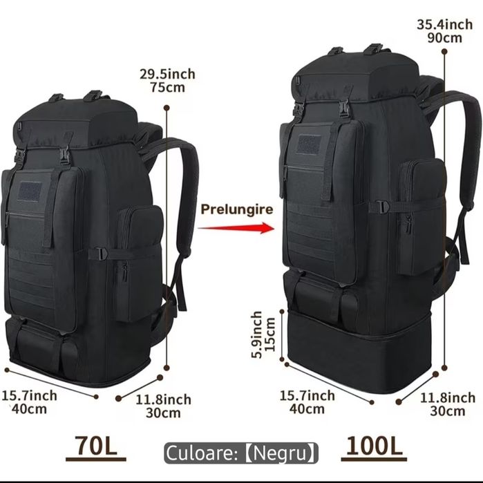 Rucsac Militar ,Negru/Tactic 80 /100 L /Multifunctional /Drumeții, Nou