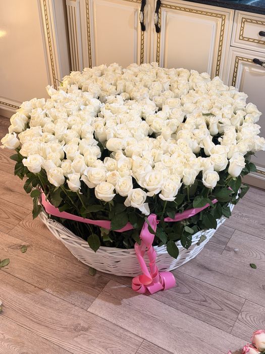 ЦВЕТЫ 501 БЕЛЫХ РОЗ свежие ,