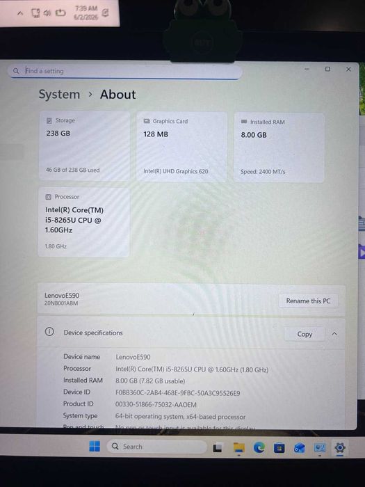 Lenovo ThinkPad E590 | i5-8265U | 8GB RAM | 256GB SSD | Windows 11