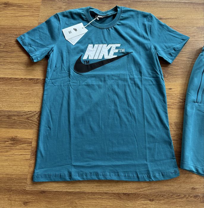 Мъжки,памучен,къс комплект Nike с бродирано лого,тюркоазен цвят