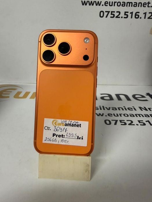 Telefon mobil Apple iPhone 17 Pro, 256GB, 5G, Cosmic Orange, Bat -T-