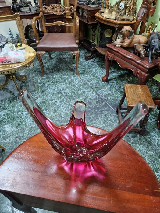 Страхотна антикварна италианска кристална купа фруктиера Мурано