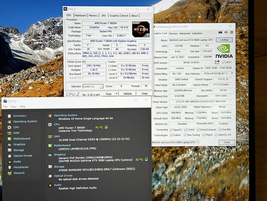 Laptop Gaming Lenovo Legion 7 16ACHg6 AMD Ryzen 7 5800H RTX 3060 16GB DDR4 512GB SSD 2k 165Hz Black