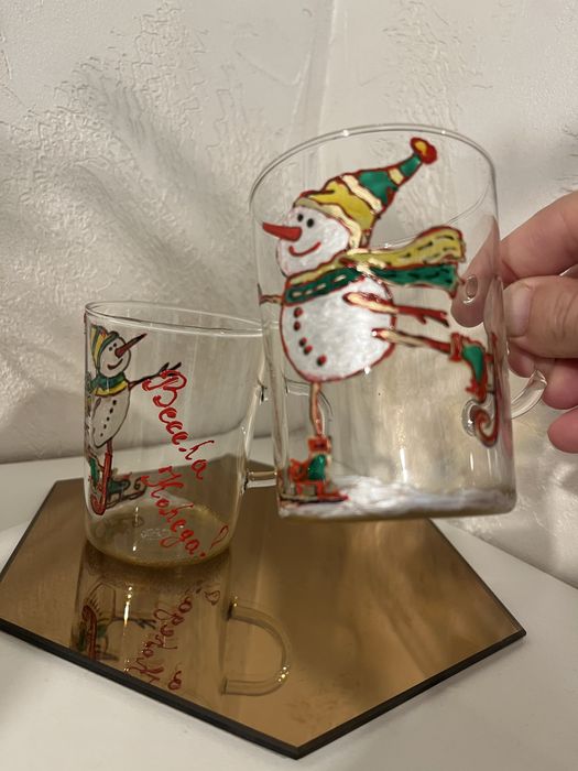 Ръчно рисувани Коледни чаши от стъкло