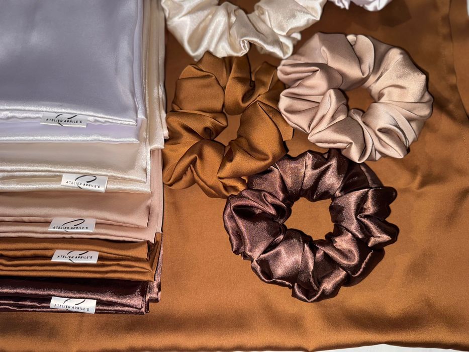 Копринен сатен кълъфка за възглавница и скрънч за коса