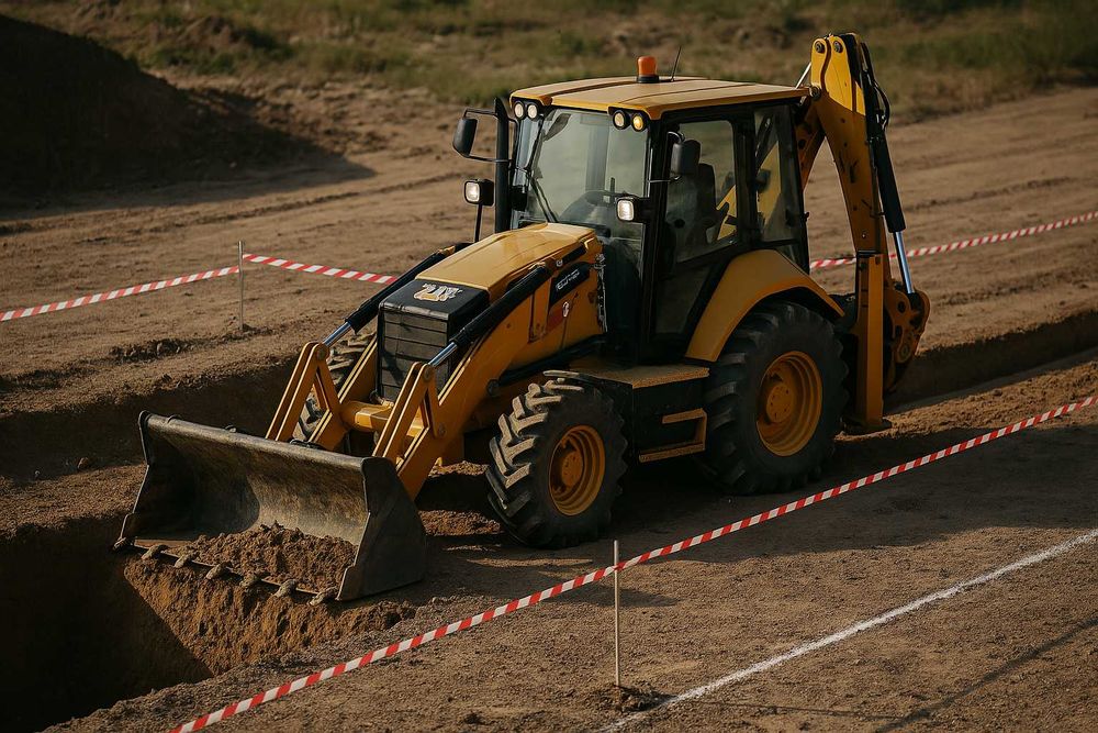 Копка траншеи, септика, фундамента | CAT 428F2 | Тараз