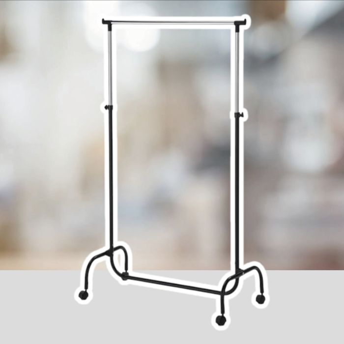 Закачалка на колелца, стойка за дрехи, Черен, Метална, 82.5x43x170 см