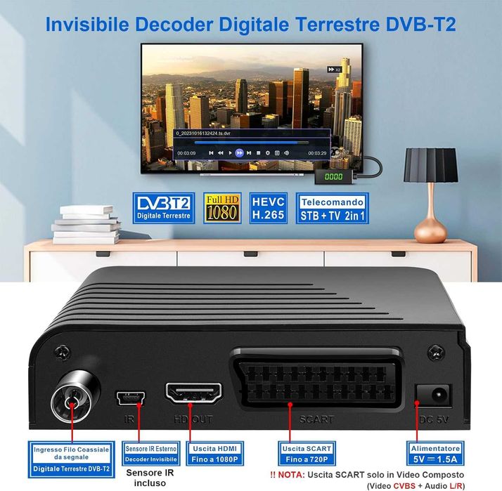 Невидим DVB-T2 цифров ефирен декодер 2024, поддръжка на USB PVR запис