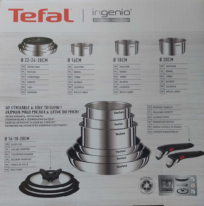 TEFAL Ingenio, 11 piese, 16-28cm,  inox, noi