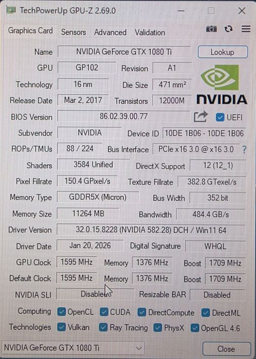 Gtx1080ti 11gb 325biti