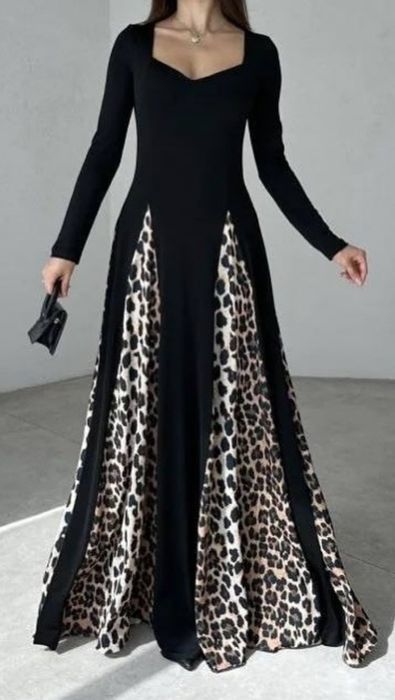 Платье макси чёрное/леопард
