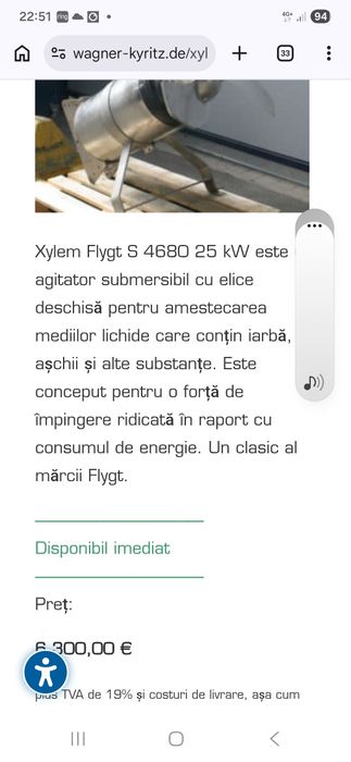 Pompă  Sumesibilă Mixer POMPE FLYGT TIP PP ULTRA LOW HEADestecare /Bazine.Flygt 4680 Trifazic Nou 25 KW