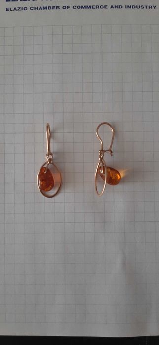 золотые серьги с янтарем (советское золото)