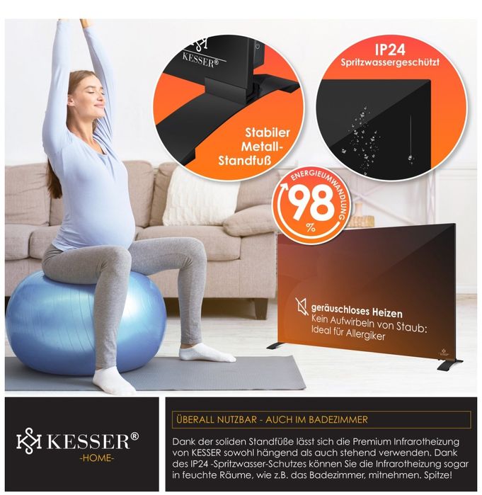 Стъклен инфрачервен нагревател 500W ,стенен и на крачета, дистанционно