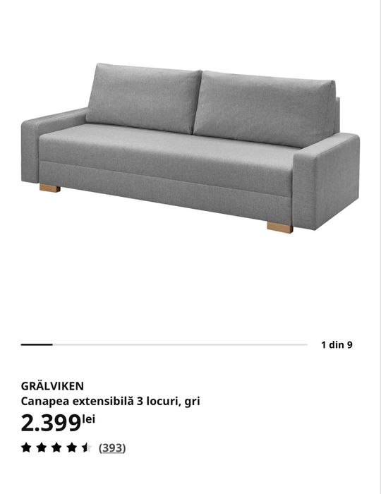 Canapea extensibila ikea gri , 3 locuri