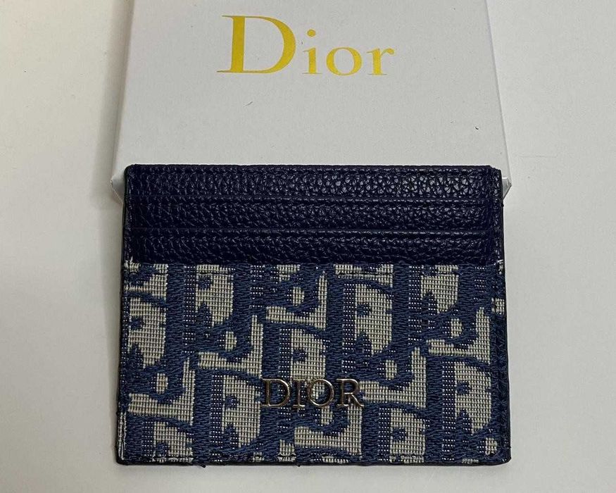 Portofel Dior Cardholder Albastru Inchis din Piele Texturată