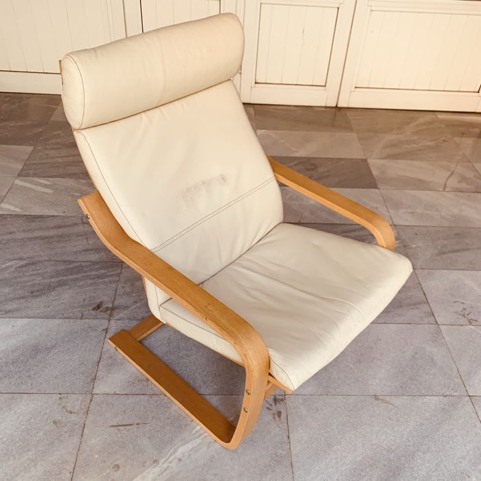 Скандинавско кресло с тапицерия от естествена кожа