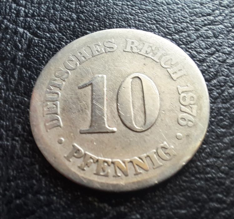 Стара монета 10 пфенига 1876 г. буква В -Германия-150 годишна  !