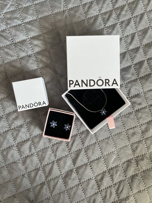 Pandora колие и обеци със синьо цвете цирконий и сребро 925