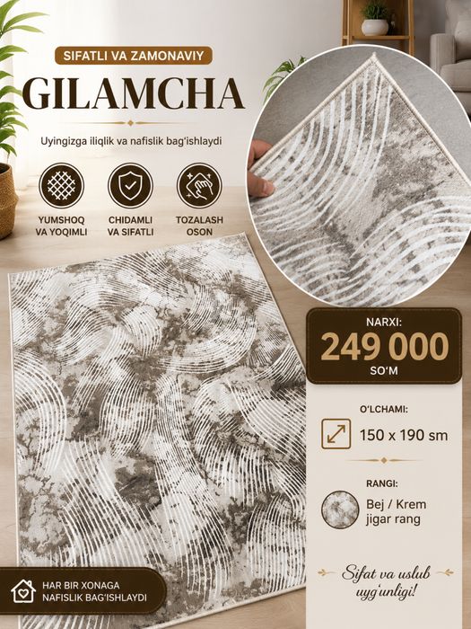 Gilam yangi 1.9 x 1.5 metr