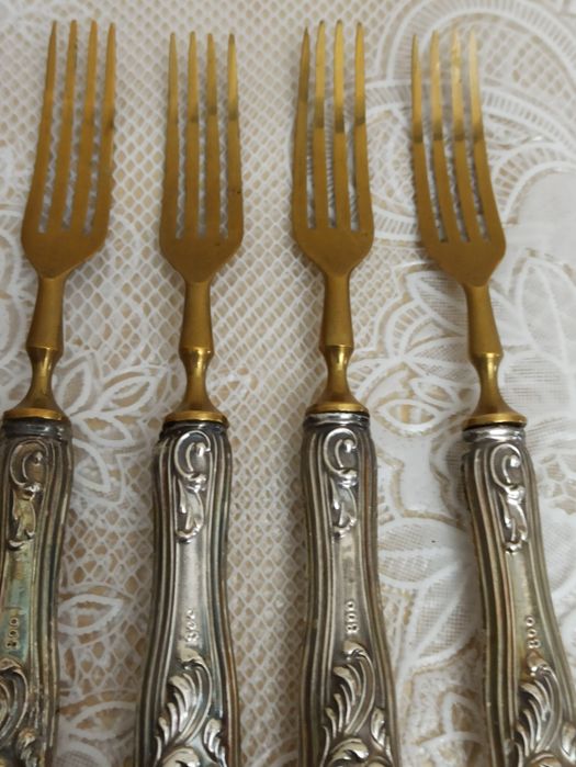 Сребърни стари  прибори Солинген с позлата