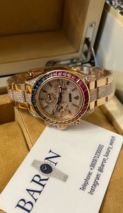 Rolex rainbow . Gold 20K, sapphires/diamonds. Luxury quality.