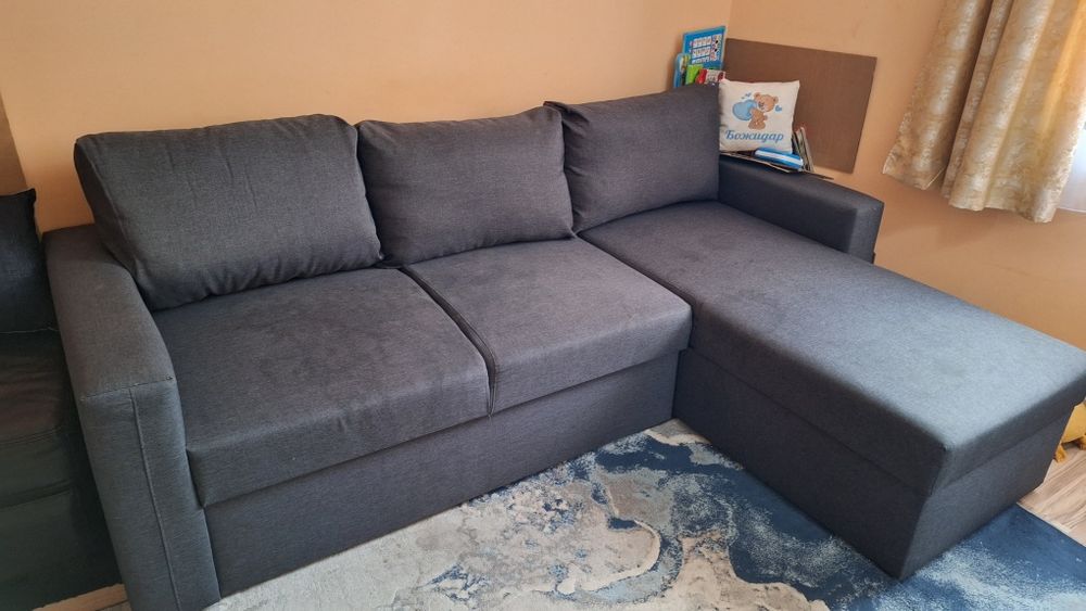 Диван, разтегателен, тъмносив с ракла