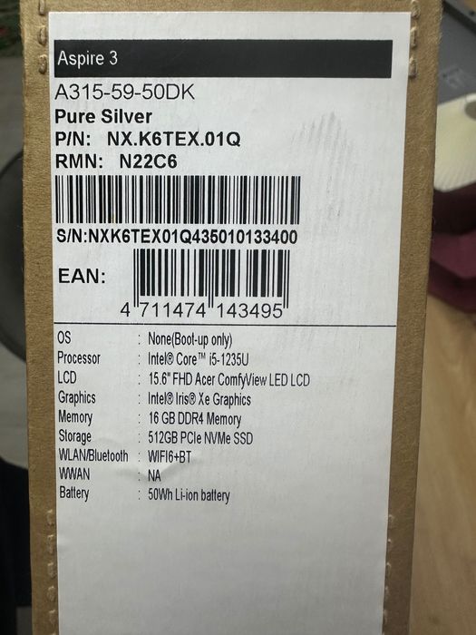 Laptop Acet Aspire 3 A315-59-50DK