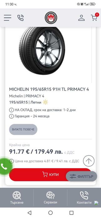 Продавам четири броя летни гуми Мишелин 195/65/15
