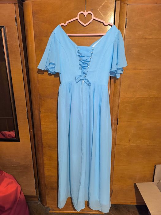 Официална светлосиня рокля, дълга с корсет