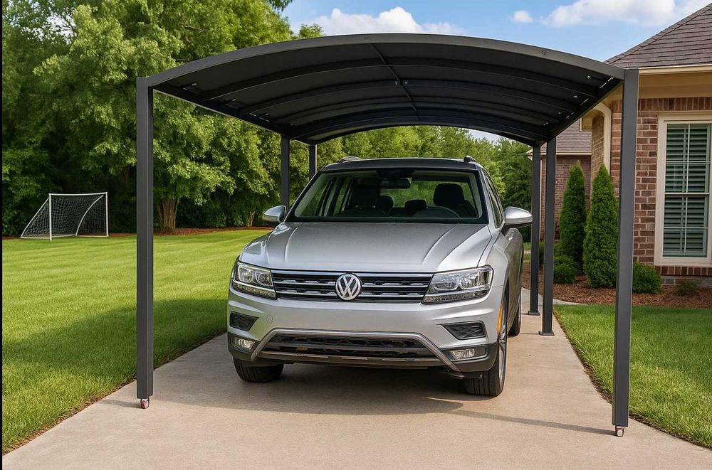 Pergola Dubla Premium CARPORT din Oțel 295×570 cm – Cadru Rezistent, Acoperiș Textil, Design Elegant pentru Grădină și Terasă