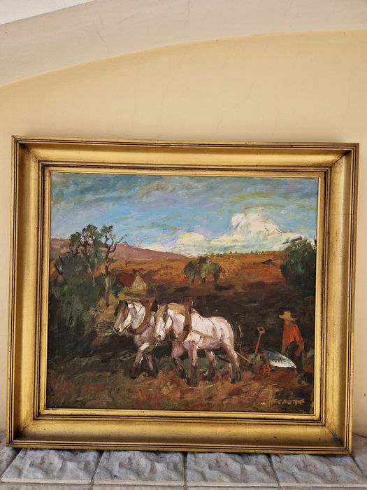 Страхотна антикварна авторска картина масло върху платно