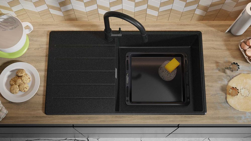 Графит кухненска мивка от гранит Копенхаген 60 Top 900х500