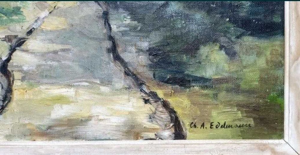 Charles-Auguste Edelmann, Ulei pe pânză, Semnat, Dimensiuni 45 x 55 cm