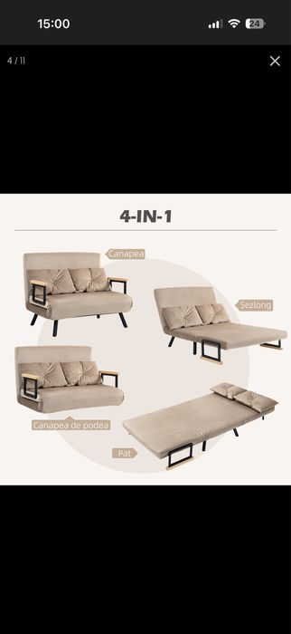 Canapea Pat cu Spătar Reglabil pe 5 Nivele , Maro , HOMCOM