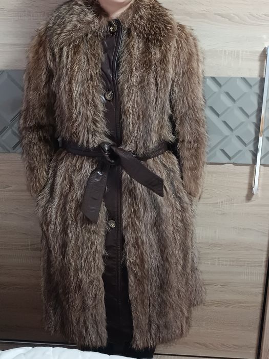 Палто сребърна лисица и кожа