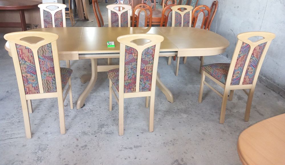 Комплект масивна разтегателна маса с 6 стола и много нива на разтягане