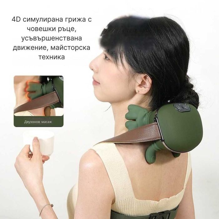 Масажор за врат и рамене с топлина, USB зареждане - 4D масаж