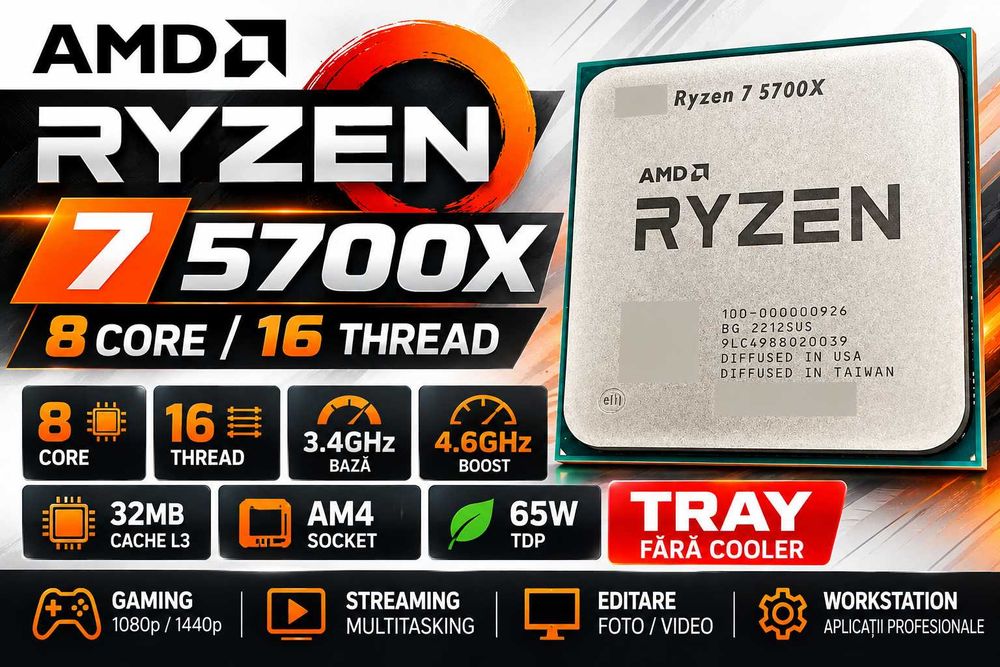 Procesor AMD Ryzen 7 5700X 8 Core 16 Threads 4.6GHz AM4 TRAY